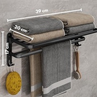 Porta Toalha Toalheiro para Banheiro com Prateleira e Ganchos - Alumínio Preto Fosco Resistente à Água - imagem 4