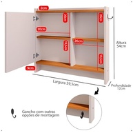 Armário com Espelho e Ganchos para Banheiro Genova - Design Moderno Off White - imagem 4