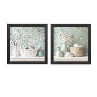 Kit 2 Quadros 18x18 cm com Flores Menta para Banheiro e Lavabo - Moldura Preta Elegante - imagem 5
