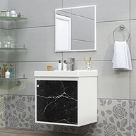Gabinete com Cuba de Banheiro em MDF Premium Branco Marmorizado Preto - Veneto - imagem 3