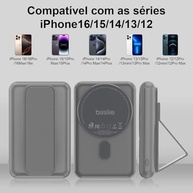 Basike Power Bank 10000mAh: Carregador Portátil Universal por Indução 15W, Suporte Dobrável e Compatível com MagSafe (Cinza) - imagem 3