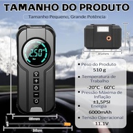 Compressor de Ar Portátil 4 em 1: Calibrador, Bomba e Power Bank com LED SOS - imagem 3
