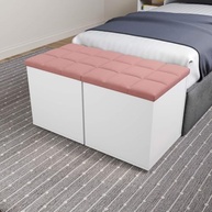 Puff Báu Banqueta Organizador em Suede - Caixa de Brinquedos Quadrada para Sala e Quarto Infantil (Rose) - imagem 5