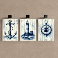 Kit 3 Quadros Decorativos Marítimos Premium - Veleiro, Barco e Farol (40x28cm) - imagem 5