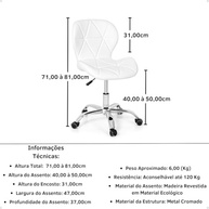 Cadeira Office Eiffel Slim Base Giratória Branco - Design Moderno e Conforto Ergonômico - imagem 4
