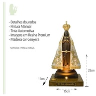 Nossa Senhora Aparecida com Iluminação LED - Imagem Religiosa em Resina Premium com Base em Madeira - imagem 4