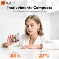 Carregador Portátil Basike 10000mAh: Mini Power Bank 22.5W com Cabos Integrados para iPhone, Samsung e Mais (Cinza) - imagem 3