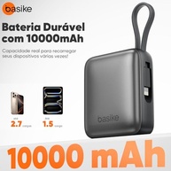 Carregador Portátil Basike 10000mAh: Mini Power Bank 22.5W com Cabos Integrados para iPhone, Samsung e Mais (Cinza) - imagem 4