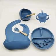 Kit Alimentação Bebê em Silicone com Ventosa e Talheres Anatômicos - Azul Escuro | Seguro, Prático e Sem BPA - imagem 2