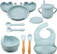 Kit Alimentação Bebê Silicone Completo 9 Peças - BLW, Antiderrapante, Livre de BPA (Azul) - imagem 2