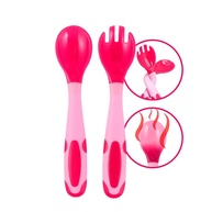 Kit Talheres Bebê Flexível Termossensível com Garfo e Colher Rosa - Segurança e Conforto na Alimentação Infantil - imagem 1