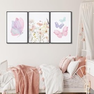 Quadro Decorativo Infantil Borboletas e Flores - Arte Suave para Quarto de Bebê (Preto, 50x75cm) - imagem 3