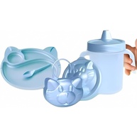 Kit 3 Peças Alimentação Bebê - Copo 350ml + Prato Divisórias + Porta Chupeta Azul Perolado - imagem 1