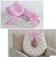 Kit Ninho Redutor para Berço de Bebê com Travesseiro e Almofada de Amamentação - Floral Rosa - imagem 2