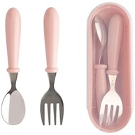 Kit Talheres Infantil em Aço Inox com Estojo Rosa - Segurança e Saúde na Alimentação do Bebê - imagem 2