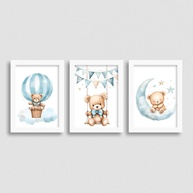 Quadro Decorativo Urso Teddy Bear - Kit 3 Quadros para Quarto de Bebê e Criança - imagem 1