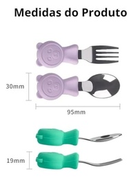 Kit Talher Infantil em Inox com Silicone Alimentar – Garfo e Colher Seguros para Bebês (Azul) - imagem 3