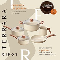Kit 5 Panelas Antiaderentes Oikos: Cerâmica e Alumínio Bege - imagem 2