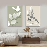 Quadros Decorativos com Moldura Folhas Tons Verde e Bege - Kit com 2 Peças 30x40cm - imagem 4