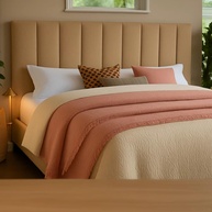 Cabeceira Modular Estofada para Cama de Casal Bege | Instalação Fácil sem Furos - imagem 1