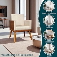 Kit 2 Poltronas Decorativas Lis em Corino e Suede Bege com Pé Palito 30cm - Estilo e Conforto para sua Sala - imagem 4