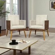 Kit 2 Poltronas Decorativas Lis em Corino e Suede Bege com Pé Palito 30cm - Estilo e Conforto para sua Sala - imagem 2