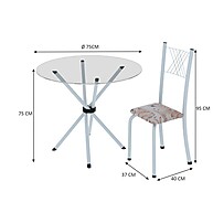 Conjunto de Jantar com Mesa Redonda de Vidro e 4 Cadeiras Bege/Branco - imagem 2