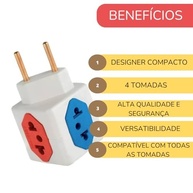 Kit 5 Benjamim Power Cubo: Multiplicador de Tomadas 4 Entradas Bivolt 10A/20A - imagem 3