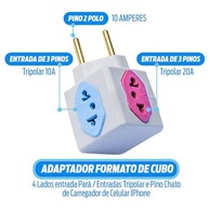 Adaptador Tomada Benjamim Cubo 3D 4 Entradas 10A/20A Padrão Novo 3 Pinos - imagem 4