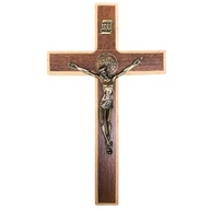 Crucifixo de Parede com Medalha de São Bento em Madeira e Metal - 23cm - Decoração Sagrada Elegante - imagem 2