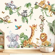 Adesivos de Parede Safari com Animais e Folhas Tropicais - Decoração Infantil e Berçário - imagem 1