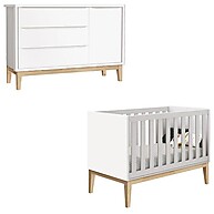Berço Americano e Cômoda Classic Branco com Pés de Madeira Natural - Reller - imagem 1