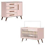 Berço e Cômoda Retrô Rosa Qmovi: Quartinho Completo! - imagem 1
