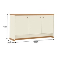Aparador Buffet Berlin - Design Moderno em Off White e Natural | 4 Portas com Puxadores e Prateleiras - imagem 3