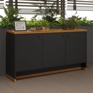 Aparador Buffet Berlin Preto/Natural - Design Moderno com 4 Portas e Pés em Madeira Maciça - imagem 1