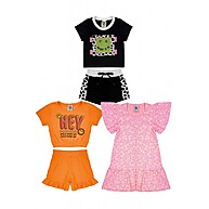 Kit Roupas Infantil Menina Verão 6 Peças - 3 Camisetas + 3 Bermudas - imagem 2