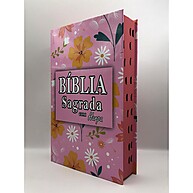 Bíblia Sagrada Capa Dura Rosa com Harpa e Palavras de Jesus em Vermelho - imagem 1