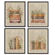 Conjunto de 4 Pôsteres Vintage para Decoração de Parede - Estética Biblioteca e Leitura - imagem 1