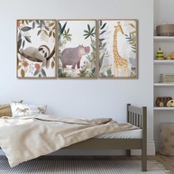 Quadros Decorativos Infantil Animais da Selva - Bicho-Preguiça, Hipopótamo e Girafa | 50x75cm em Madeira - imagem 3