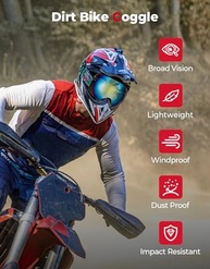 KEMIMOTO Óculos de proteção UV Dirt Bike - 125 g, leve, sem moldura, ampla visão clara, proteção UV para motocicleta, óculos UTV para homens - imagem 3