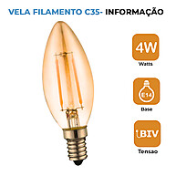 Kit 4 Lâmpadas LED Vela Filamento E27 e E14 4W 2200K Bivolt - imagem 2