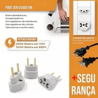 Kit 3 Adaptadores de Tomada Universal 10A/20A 250V - Bivolt Prático e Seguro - imagem 4