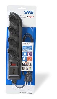 Filtro de Linha SMS Bivolt 4 Tomadas com Proteção e Cabo de 1.3M - Preto - imagem 4