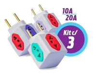 Kit 3 Adaptadores Tomada Benjamim Power Cubo 4 Entradas 10A/20A Bivolt - Complete Store® - imagem 5