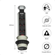 Torre de Tomada Retrátil Embutir Mesa Bancada Totem 3 Tomadas 16A Bivolt - Cinza/Preta - imagem 4