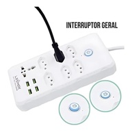 Régua de Energia Premium: 6 Tomadas + 4 USB, Proteção contra Raios e Sobrecarga | 2m Bivolt 2500W - imagem 4