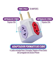 Kit 3 Adaptadores Benjamim Power Cubo 4 Entradas Bivolt 10A/20A - Organize suas Tomadas! - imagem 3
