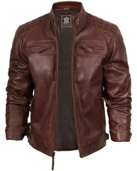 Blingsoul Jaqueta masculina de couro de motocicleta - Jaqueta masculina acolchoada de couro Cafe Racer, Johnson - Jaqueta de couro marrom marrom, PP - imagem 2