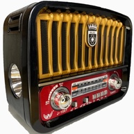 Caixa de Som Retrô Dourada: Rádio AM/FM, Bluetooth, USB, SD e Lanterna - imagem 1