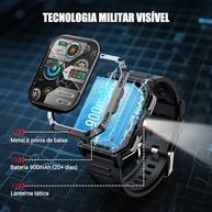 Smartwatch Militar 2.01" IP68: Bateria 900mAh (20+ Dias), Lanterna, Bússola e Chamadas Bluetooth - imagem 4